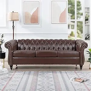 DAFIFY Chesterfield Sofa Tufted PU Leather Mid Century Sofa
