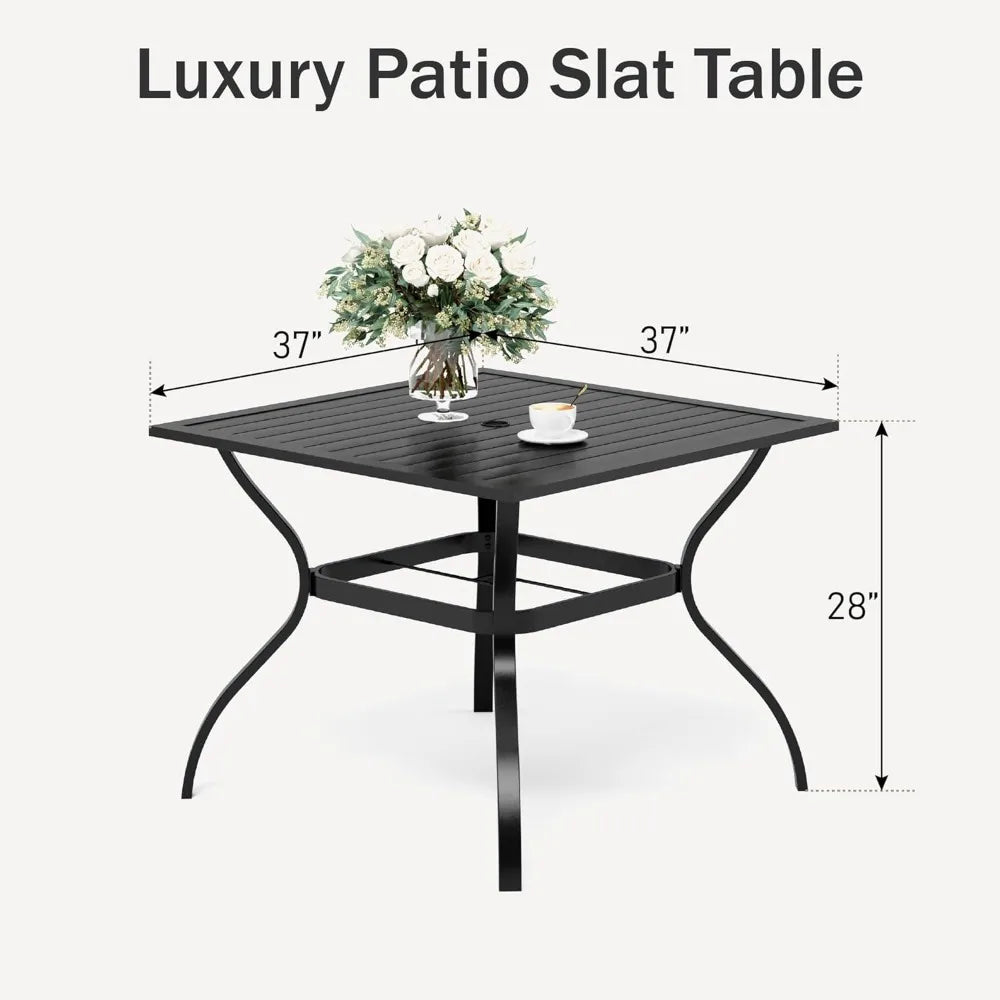 Metal Outdoor Square Dining Table With Umbrella Hole