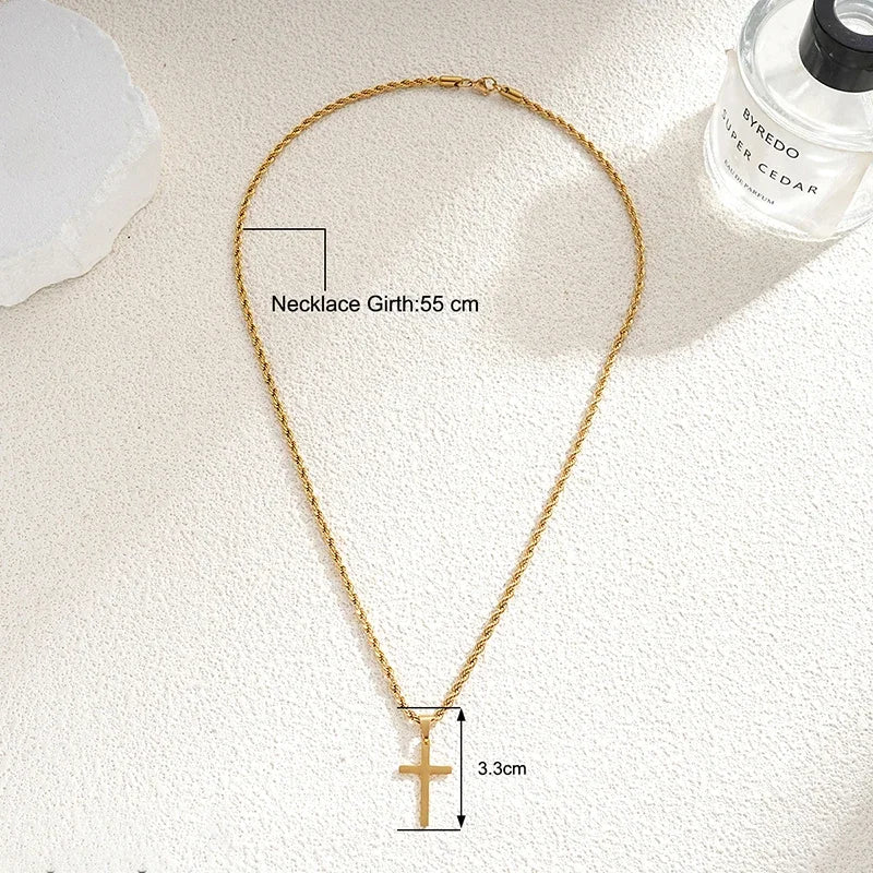 CN Stainless Steel Cross Pendant Necklace Unisex Gift