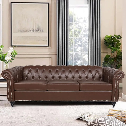 DAFIFY Chesterfield Sofa Tufted Leather 3 Seater Couch