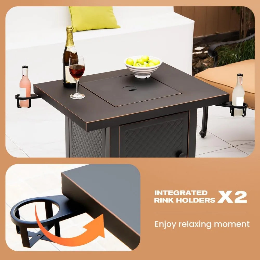32'' Propane Fire Pit,50000 BTU Gas Firepit Table with 2 Drink Holders, Lid & Lava Rock,CSA Certified Outdoor Fire Pit Table for