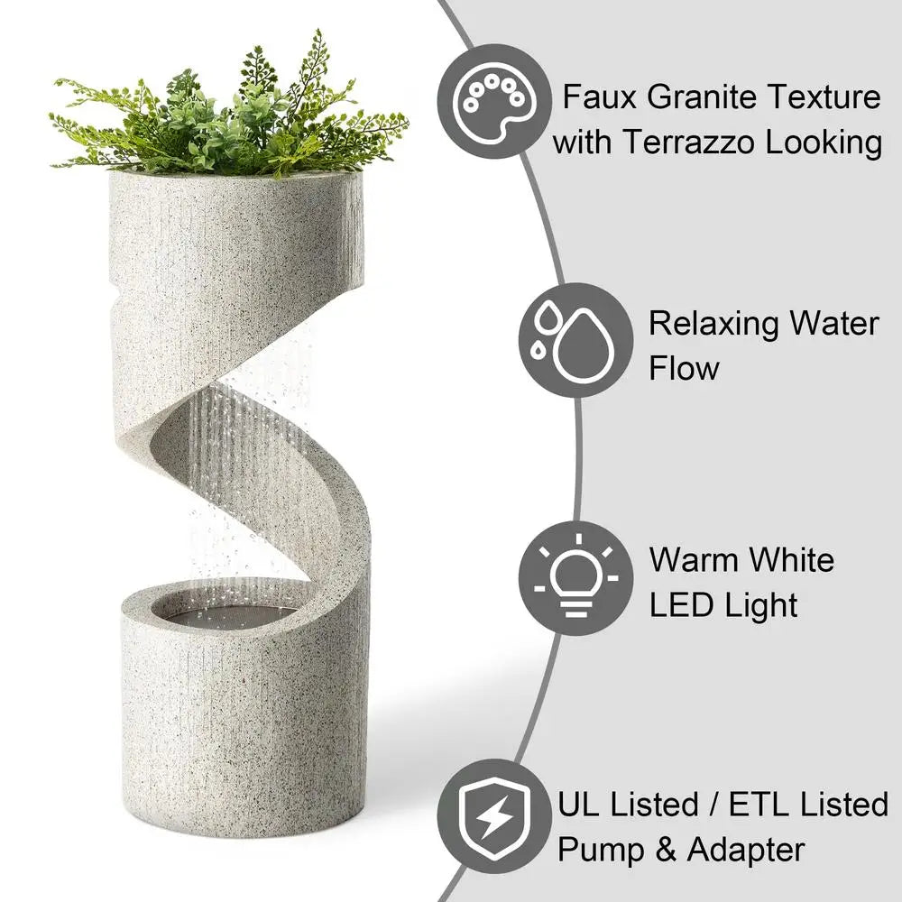 XMSJ LED Outdoor Water Fountain Planter With Tiered Spiral