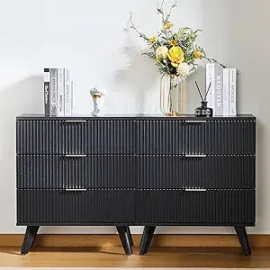 Ticify Fluted Double Dresser With Six Drawers Modern Chest