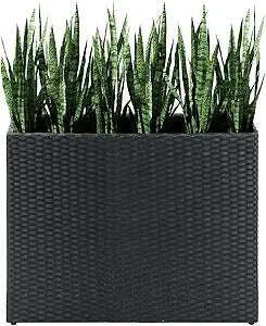 Lewis and Wayne Tall Planters for Outdoor Plants Handmade Wicker Large Rectangular Block Planter Box with Removable Liners Modern Design