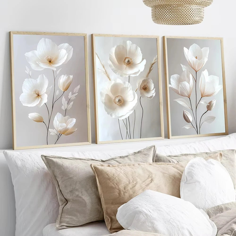 Scandinavian Beige Peony Flower Art Poster Modern Flower Botanical Wall Decor Beautiful Art Canvas Print Home Bedroom Decor