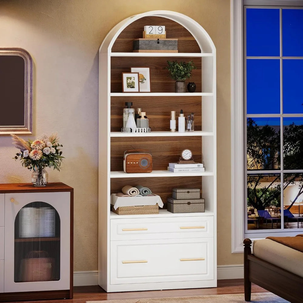 Arched Five Tier File Cabinet Bookcase Freestanding Wood