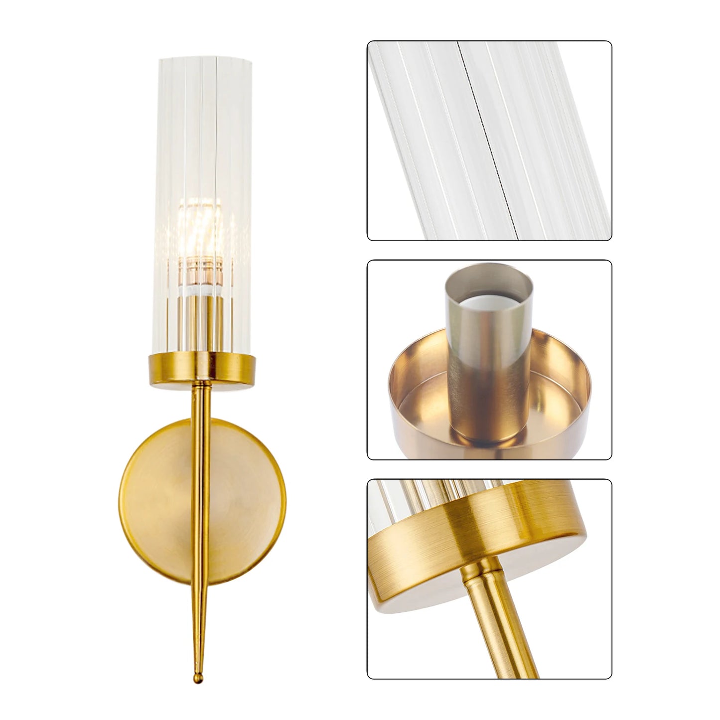 Wall-mounted Elegant Golden Wall Sconce with Glass Shade Modern LED Light Fixture for Living Room & Bedroom Decor Easy Install