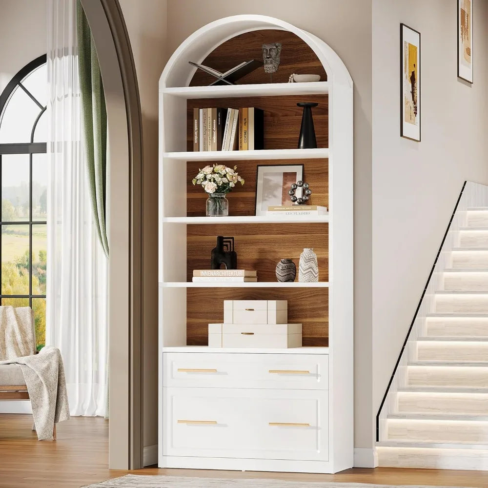 Arched Five Tier File Cabinet Bookcase Freestanding Wood
