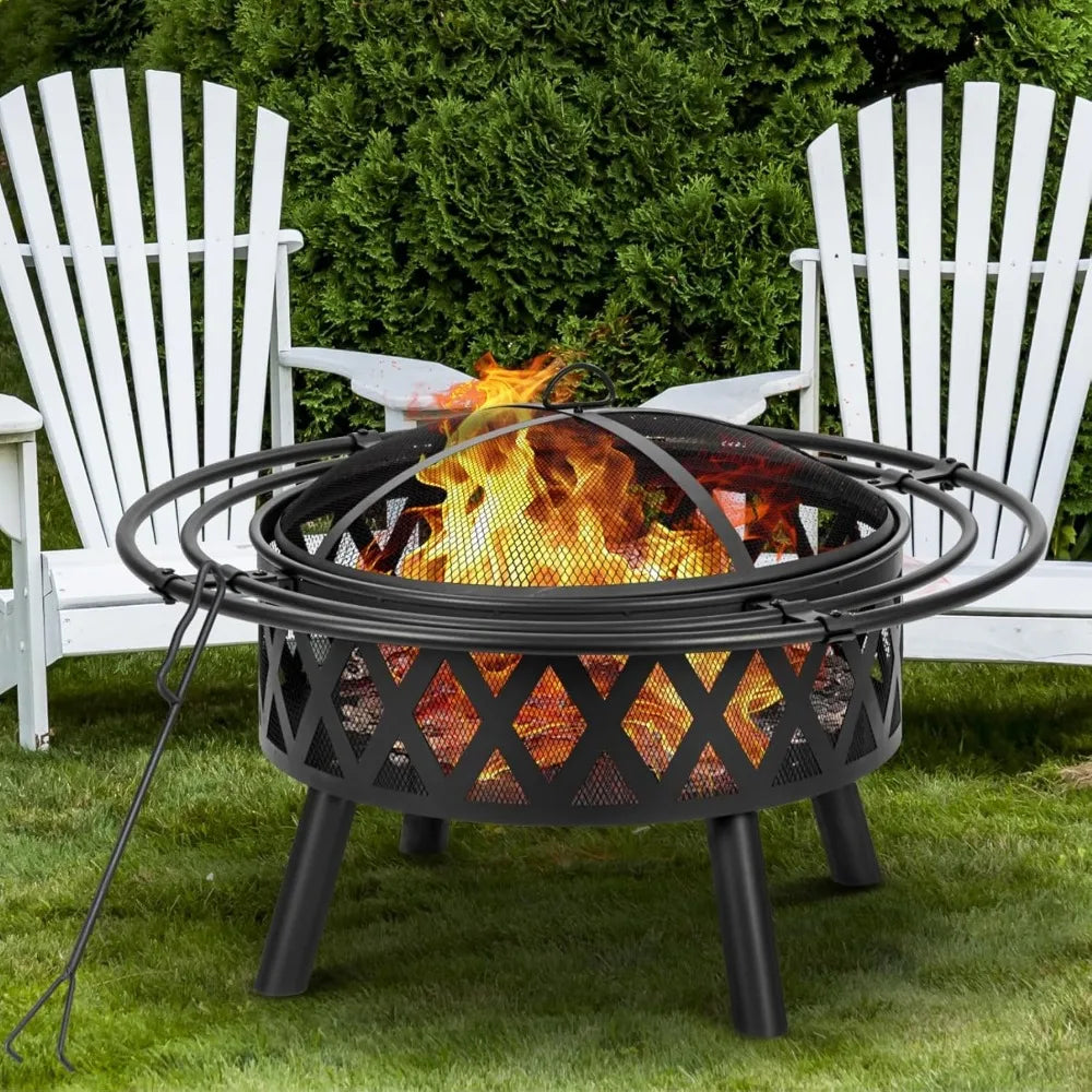 EcoNo Wood Burning Fire Pit With Spark Screen And Poker