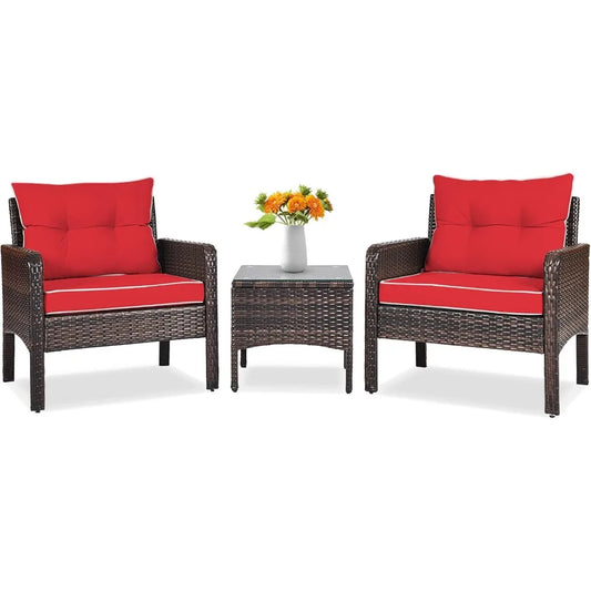 Tangkula Outdoor Patio 3 Piece Wicker Set With Glass Table