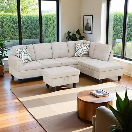 Sweet Blossoms Haven Modern L Shaped Sectional Sofa Ottoman