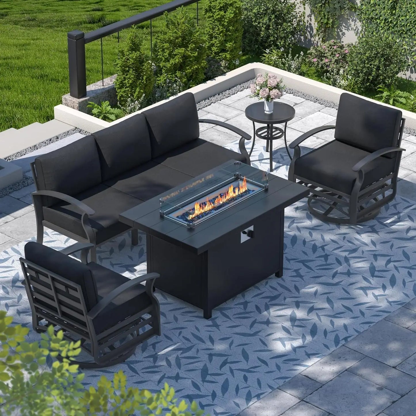 Hign-concerned Aluminum Patio Set With Fire Pit Cushions
