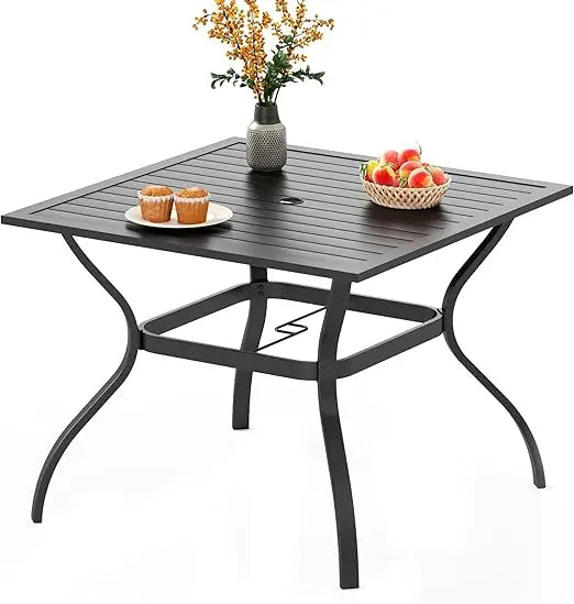 Metal Outdoor Square Dining Table With Umbrella Hole