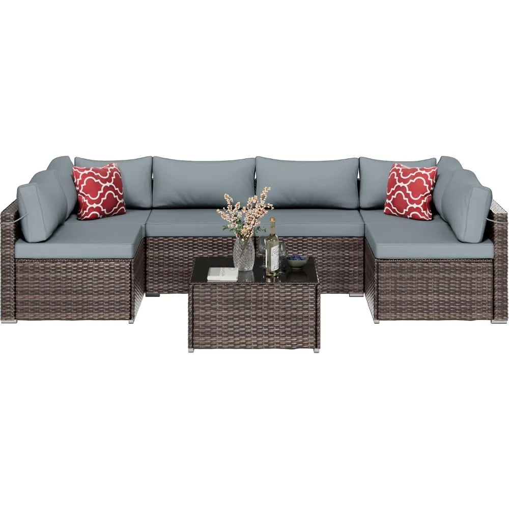 DUTRIEUX Outdoor Sofa Set With Waterproof Cushions And Table
