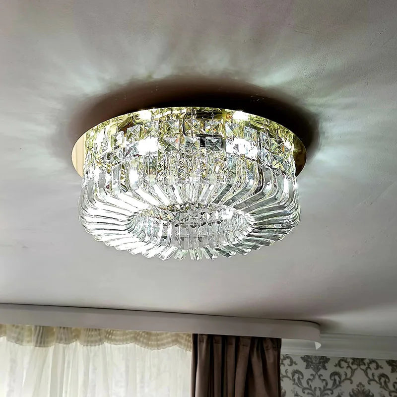 BleakNight Crystal Glass Round Ceiling Chandelier Modern Led