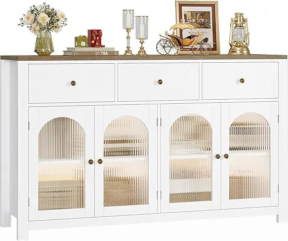 Chengwei Farmhouse Buffet Cabinet With Doors And Drawers