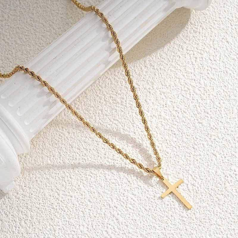 CN Stainless Steel Cross Pendant Necklace Unisex Gift
