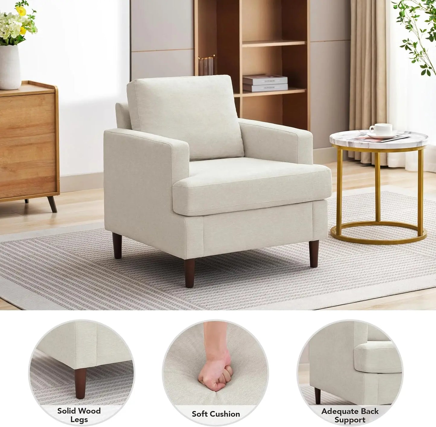 XMSJ Mid Century Linen Armchair For Living Room Cozy