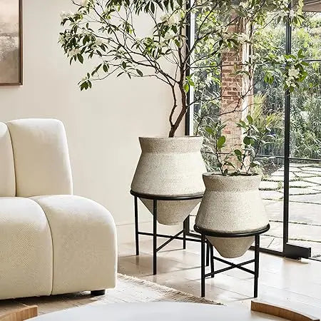 LuxenHome Indoor Planter Set Of 2 With Metal Stands