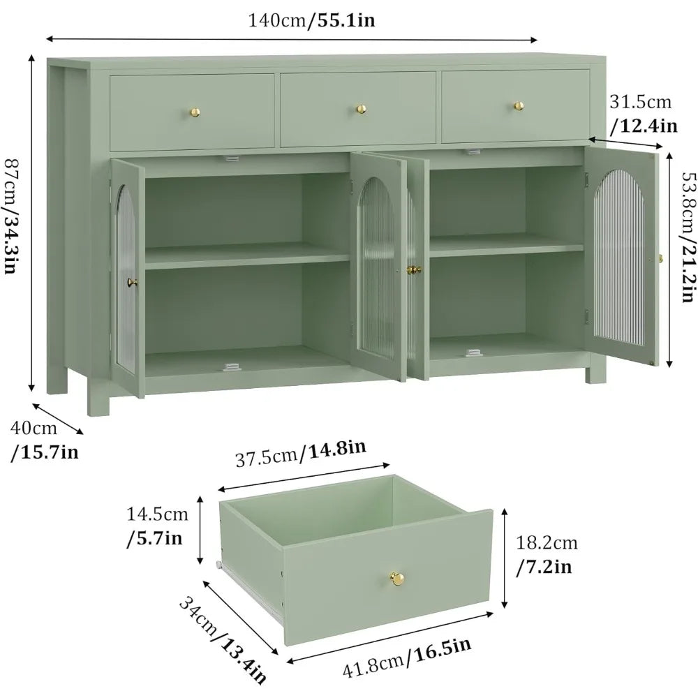 Chengwei Farmhouse Buffet Cabinet With Doors And Drawers
