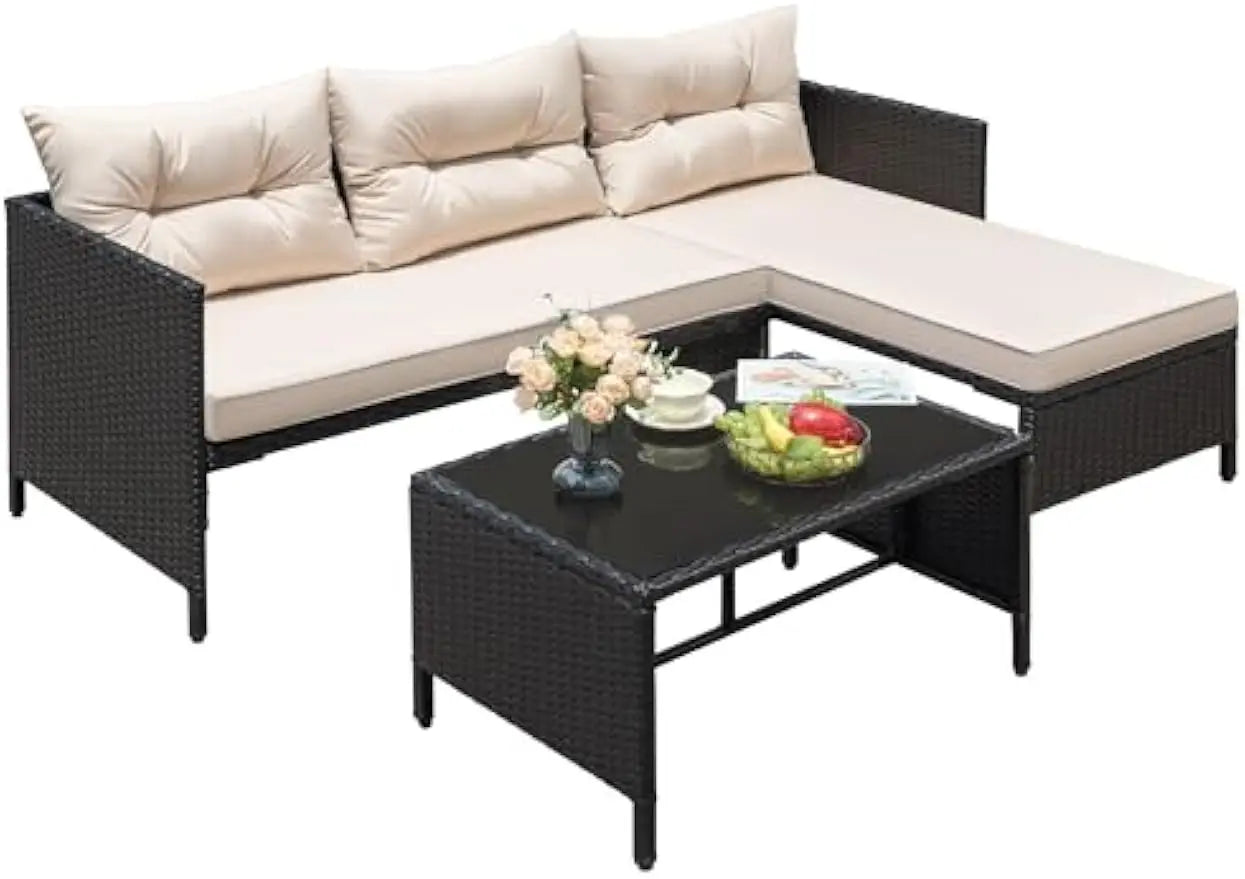 Outdoor 3 Piece Wicker Patio Set With Cushions And Table