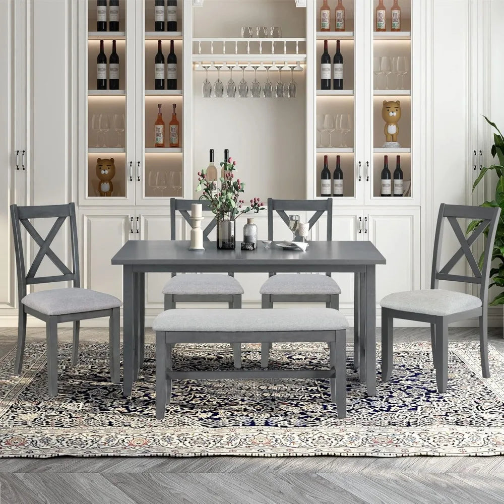 MKDK Rustic Farmhouse Dining Table Set With Foldable Chairs