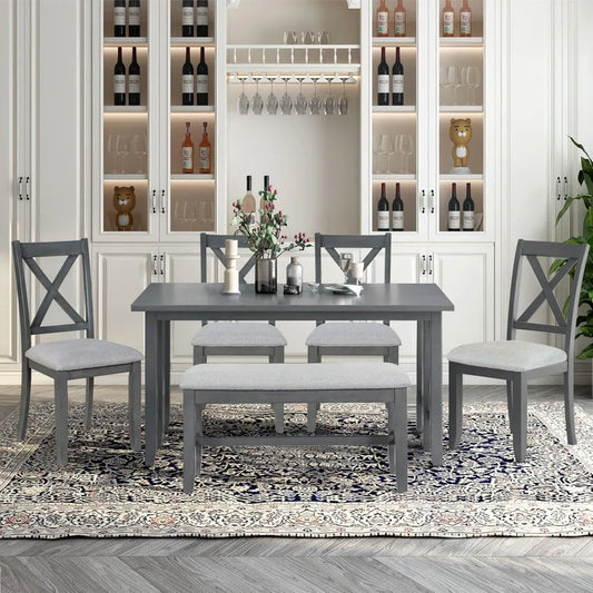 MKDK Rustic Farmhouse Dining Table Set With Foldable Chairs