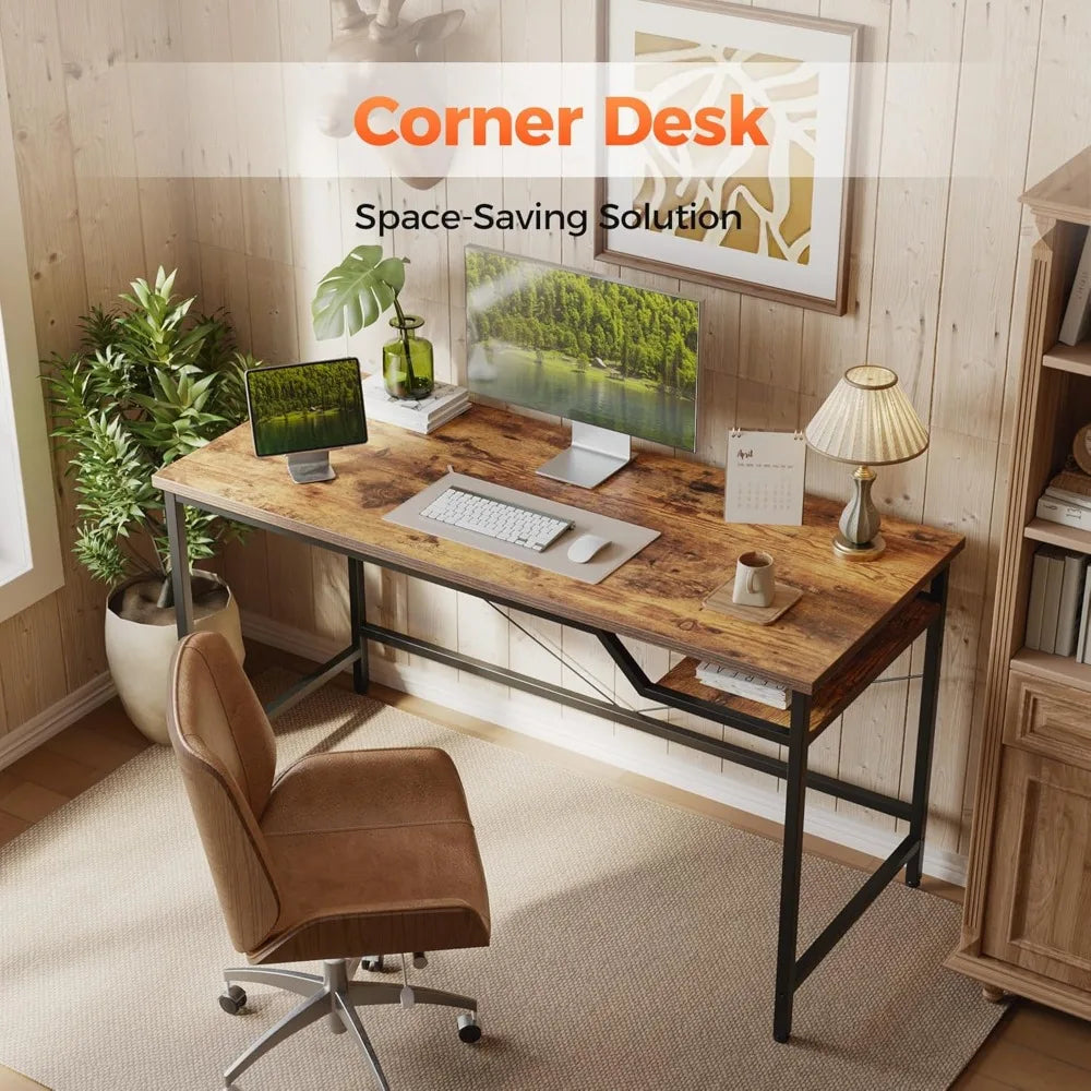 Computer Desk 48inch, Gaming Desk for Small Spaces, Modern Simple Style Table for Home Office, Study Student Writing Table (Rust