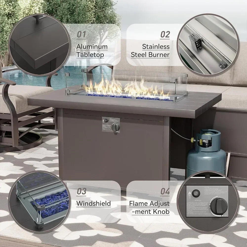 7 Pieces Patio Furniture Set 6-Seat Metal Modular Outdoor Patio Conversation Sectional w/Thick Cushion and Coffee Table