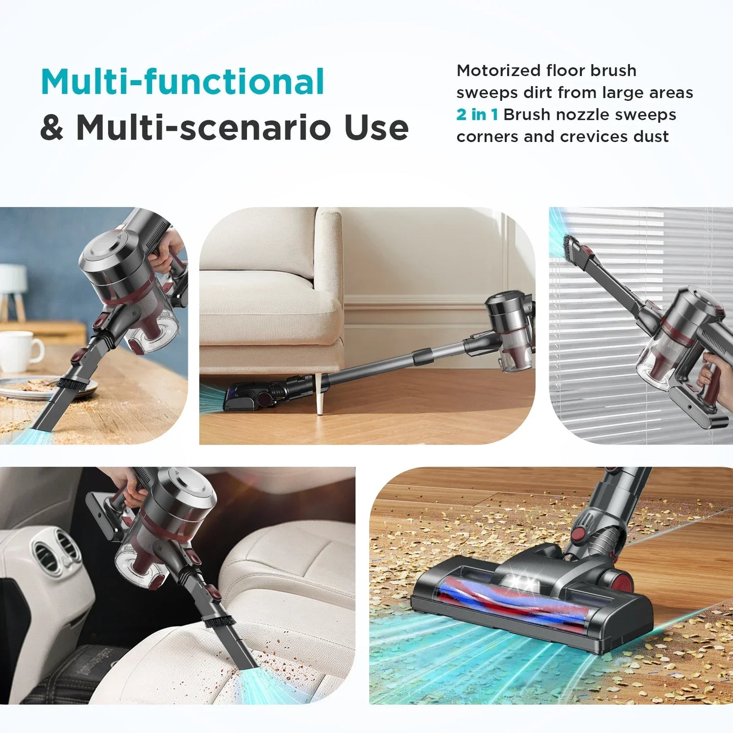 ORGPEK Cordless Vacuum Cleaner, 38000PA/450W 50min 2500mah for Home Pet Hair Carpet Wood Floor