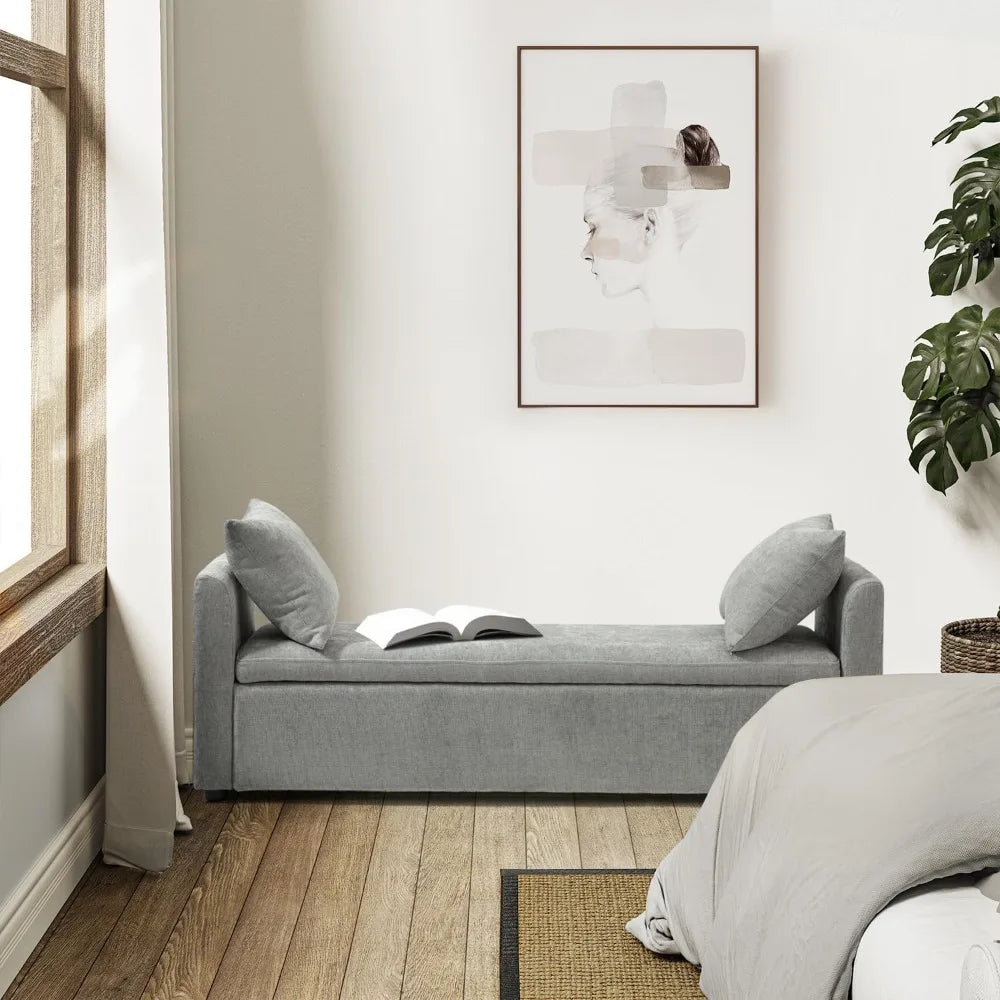 Modern Storage Ottoman Bench With Arms And Soft Pillows