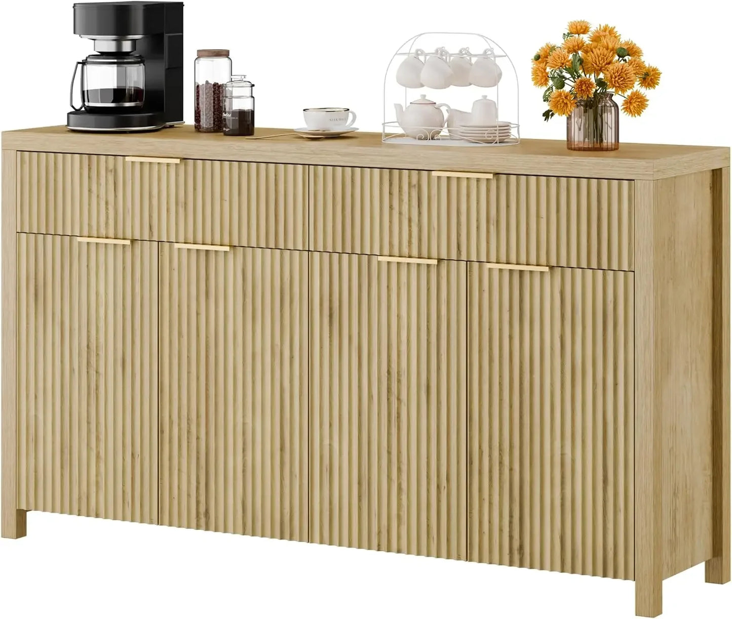 ANGDUO Fluted Storage Cabinet With Drawers And Shelves