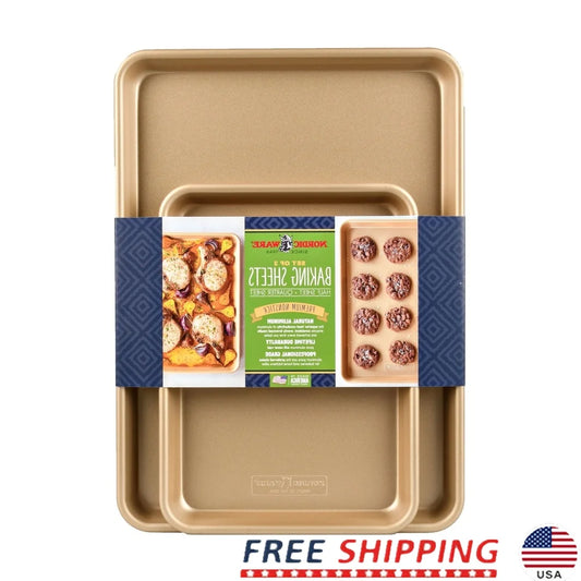 Nonstick Baking Sheets Set of 2 Metal Cookie and Baking Pans Rectangular Kitchen Cookware Baking Roasting Easy Cleanup
