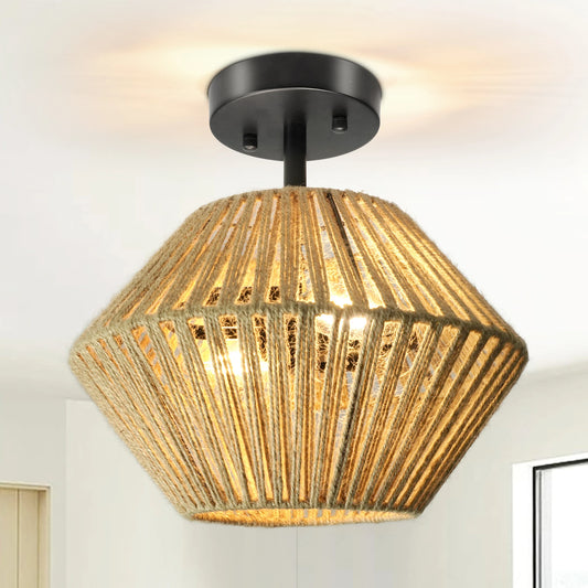 Bohemian Rattan Cloakroom Ceiling Light, Hand-Woven Living Room Ceiling Lamp, Modern Minimalist Bedroom Ceiling Lights