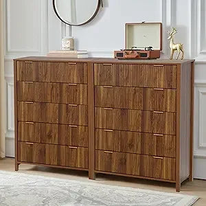Ticify Fluted Double Dresser With Six Drawers Modern Chest