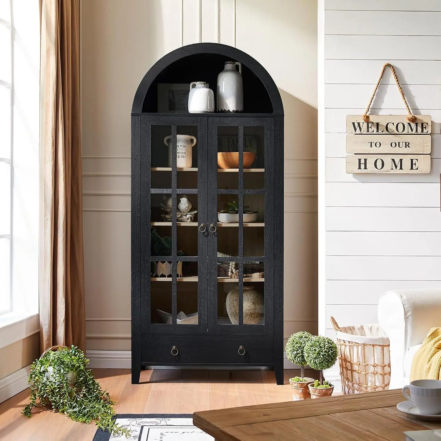 Huanzhuang Farmhouse Arched Cabinet With Glass Doors