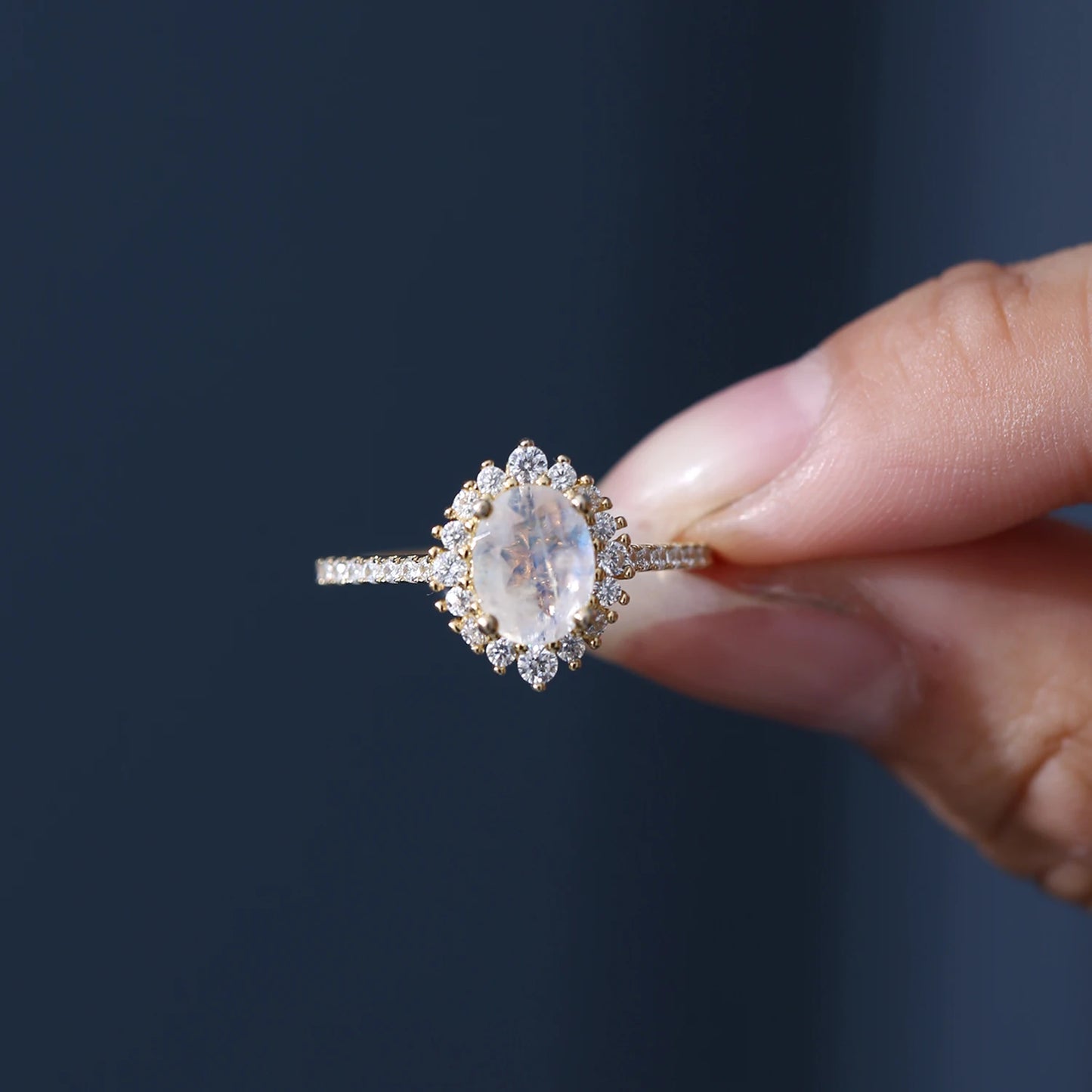 GEM'S BALLET Moonstone Sterling Silver Halo Engagement Ring