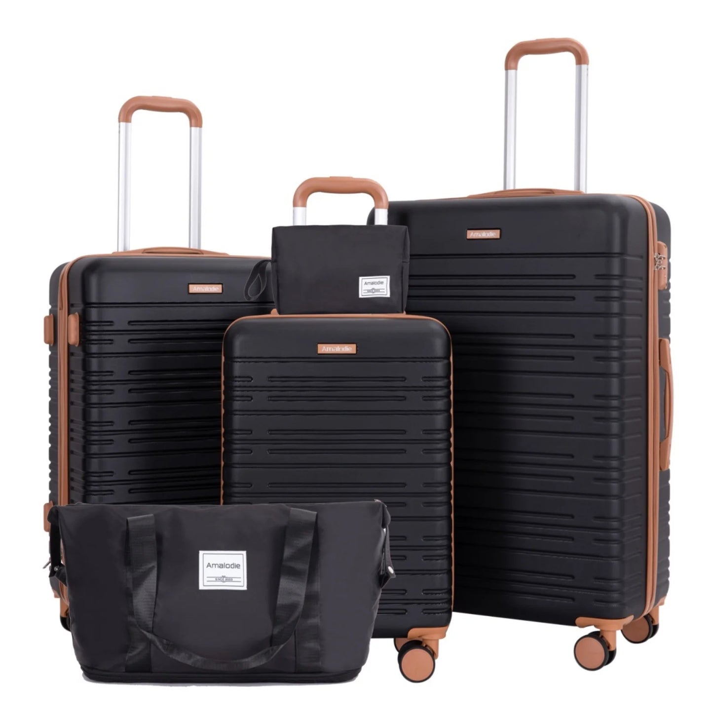 Amalodiecn 5 Piece Luggage Set Hardside Spinner TSA Lock