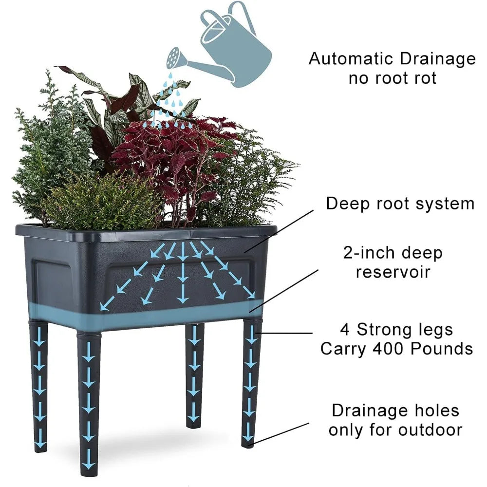4 Pcs Plastic Raised Garden Beds with Legs，16 Gallon Outdoor Elevated Garden Planter Box，Perfect for Flowers, Vegetables, and He