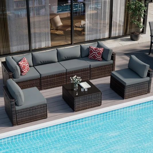 DUTRIEUX Outdoor Sofa Set With Waterproof Cushions And Table