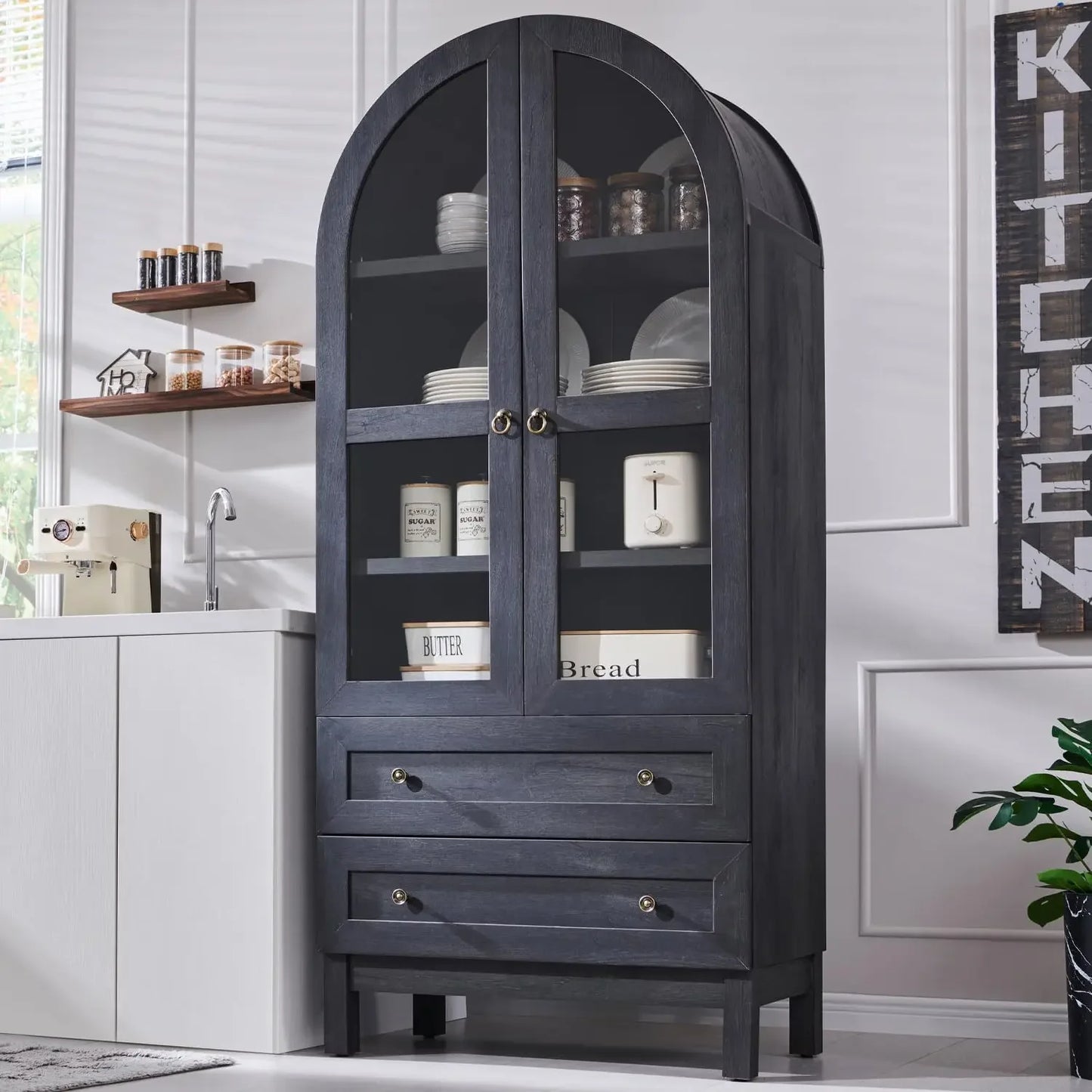 Hign-concerned Modern Farmhouse Arched Kitchen Pantry