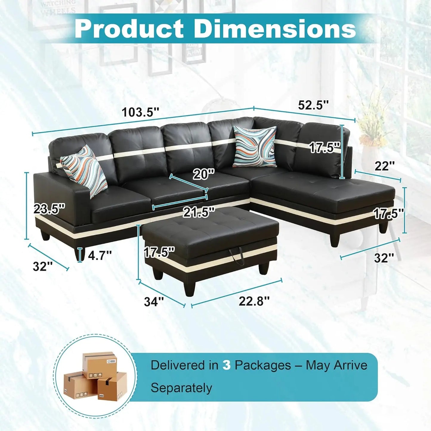 Sweet Blossoms Haven Modern L Shaped Sectional Sofa Ottoman