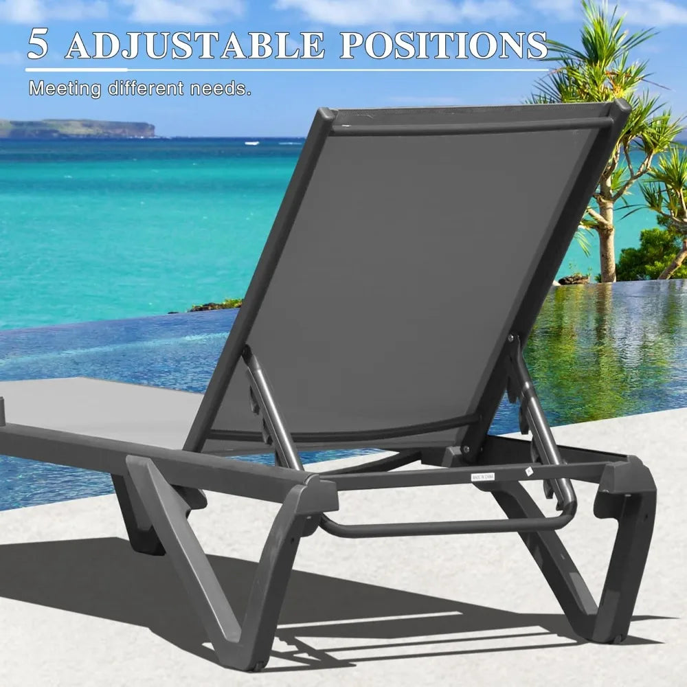 Domi Adjustable Pool Lounge Chairs Set of 2 With Wheels