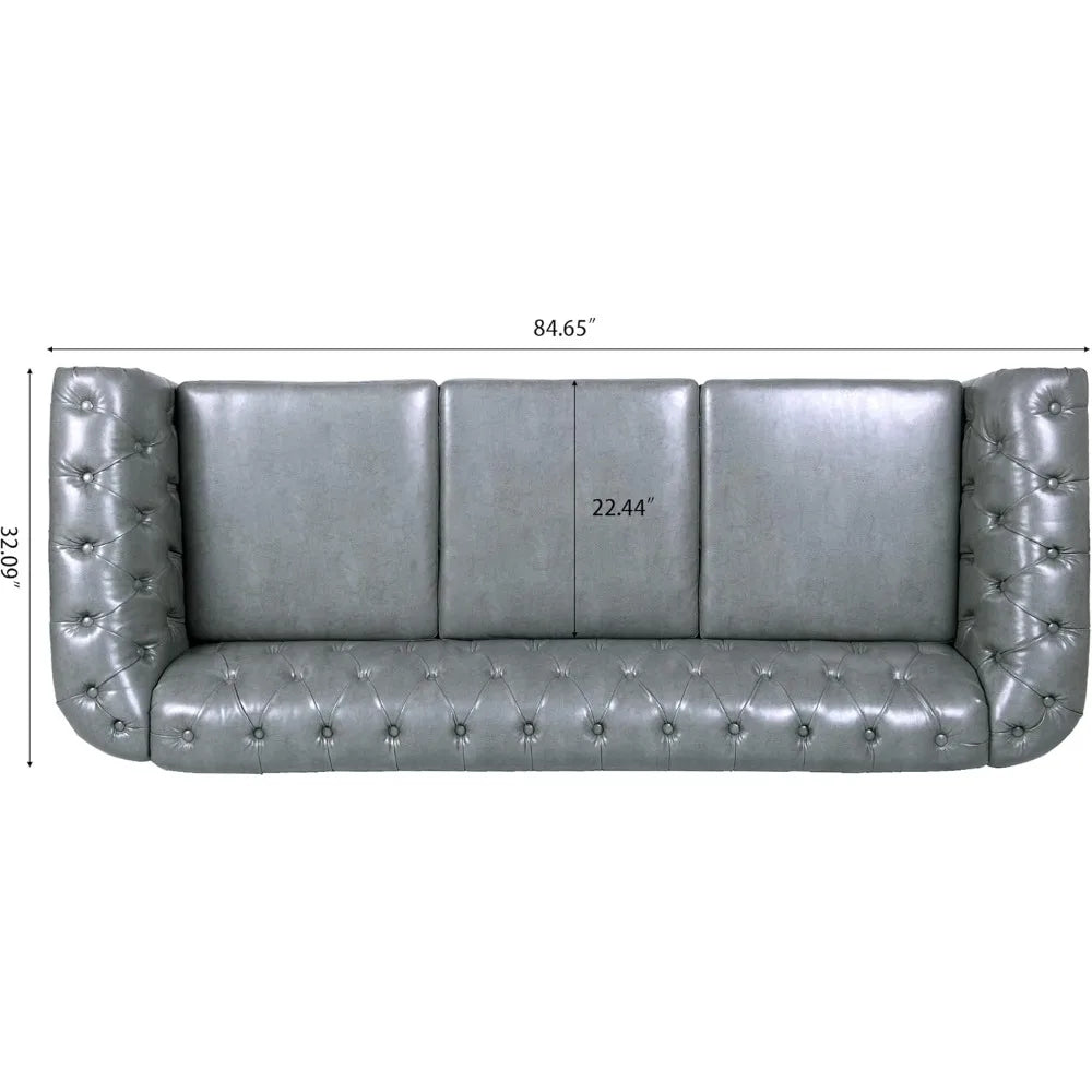 DAFIFY Chesterfield Sofa Tufted PU Leather Mid Century Sofa