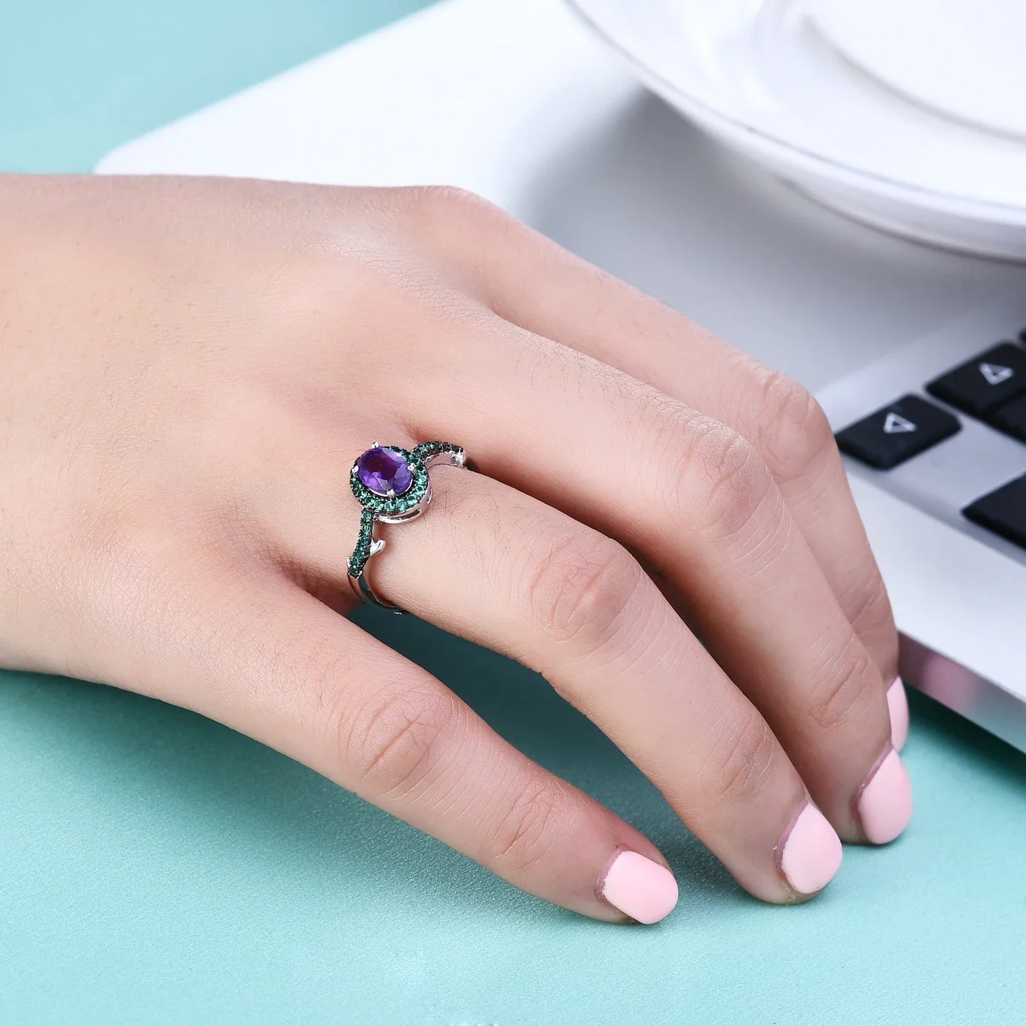 GEM'S BALLET Kite Gemstone Ring Set 925 Sterling Silver