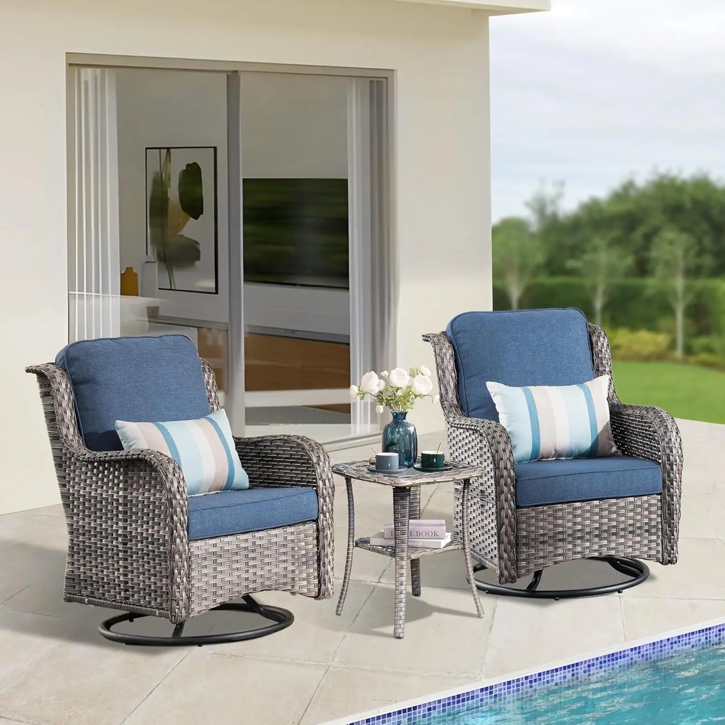 Angduo Outdoor Swivel Rocker Chair Set Of 2 Wicker Glider