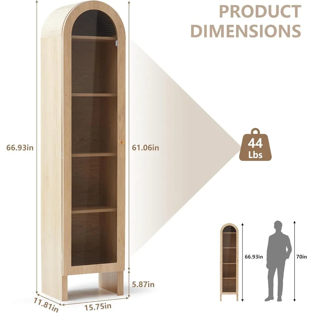 MKDK Bookcase 5 Tier With Adjustable Shelves Glass Door