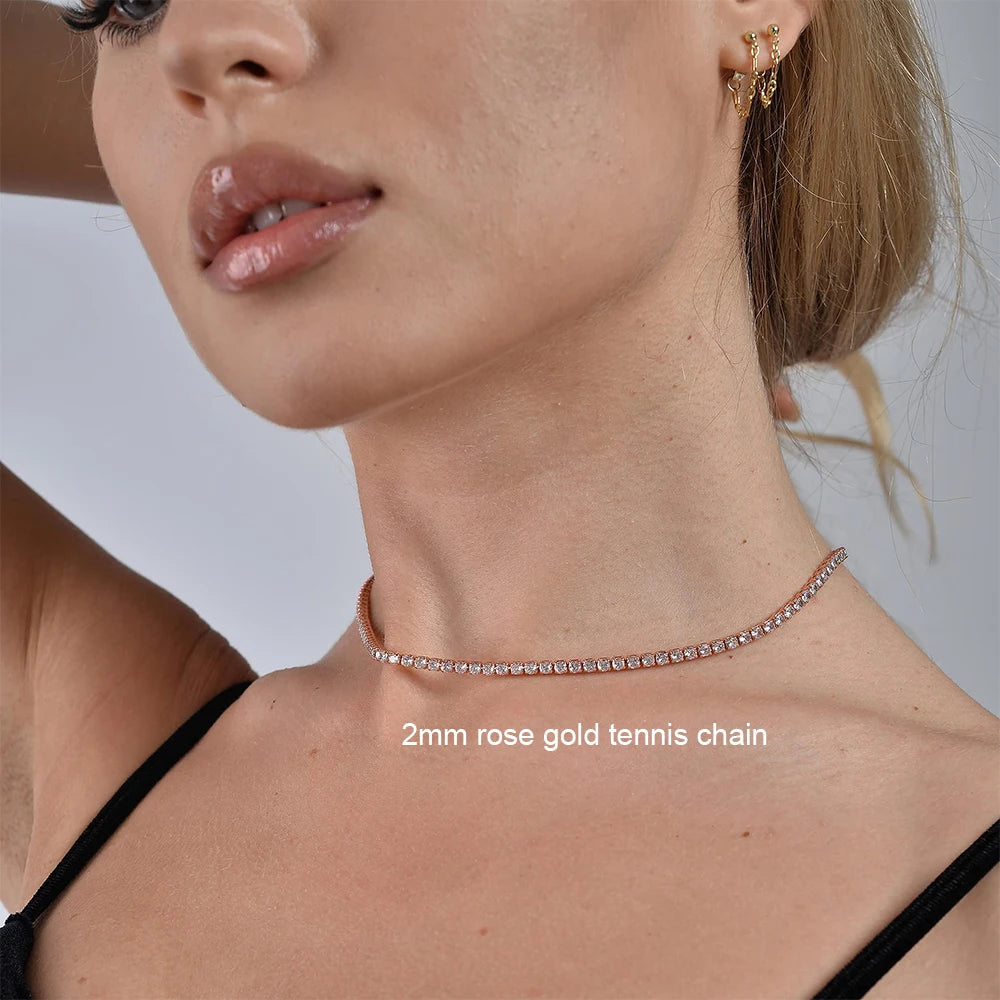 ROBUKFC Moissanite Tennis Necklace Sterling Silver Plated
