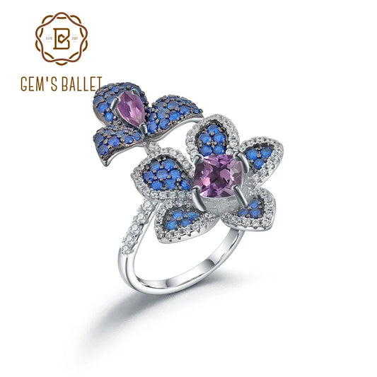 GEM'S BALLET 925 Sterling Silver Adjustable Ring Amethyst