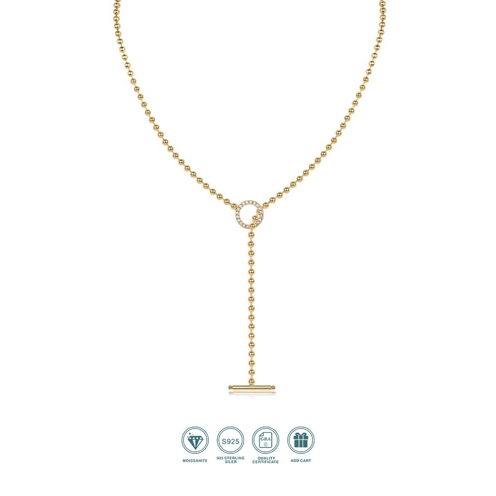 Jiuzuan Y Shape Beaded Chain Pendant Necklace 18K Gold
